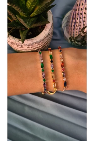 Polo Air Adjustable Zircon Stones Women's Colorful Baguette Watertrack Bracelet Combined.
