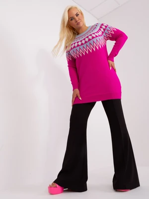 Fuchsia long sweater of larger size with patterns