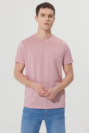 AC&Co / Altınyıldız Classics Men's Red-white Easy to Iron Slim Fit Slim Fit Slim Fit Crew Neck Jacquard Short Sleeved T-Shirt.