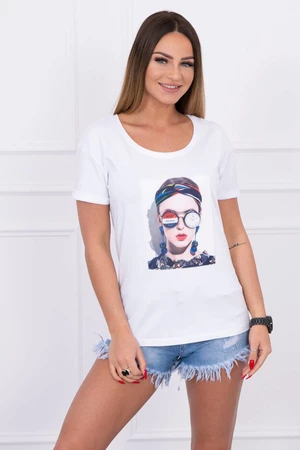 Blouse with women's graphics, white