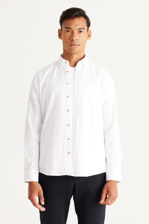AC&Co / Altınyıldız Classics Men's White Slim Fit Slim Fit Cotton Oxford Shirt with Hidden Buttons and Long Sleeved Collar.