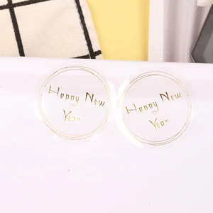 100Pcs Transparent round happy new year hot stamping Stickers for Christmas decoration stickers