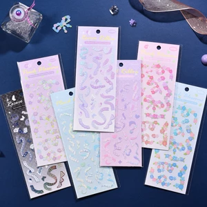 1 Sheet Romantic Colored Glitter Laser Ribbon Flower Decorative Stickers for Art Craft Card Making Scrapbook Journal Photo Album