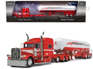 Peterbilt 389 with 70" Mid-Roof Sleeper Cab and Mississippi LP Tanker Trailer Red and White "Hausmann Transport" "Big Rigs" Series 1/64 Diecast Model