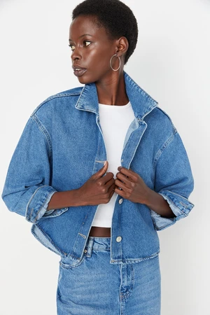 Trendyol Blue Crop Denim Shirt