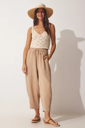 Happiness İstanbul Women's Beige Ayrobin Baggy Shalwar Pants
