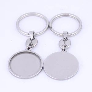 2pcs Stainless Steel 25mm Cabochon Keychain Base Setting Trays Metal Keyring Components Diy Key Chain Making Supplies