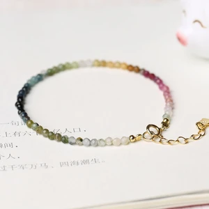 2023 New Fashion 2mm Multicolor Crystal Beads Bracelet For Women Simple Colorful Natural Stone Tourmaline Charm Bracelet Jewelry