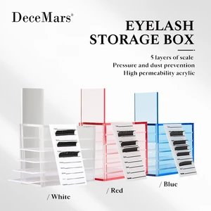 DeceMars False Eyelashes Storage Box 5 Layers Acrylic Pallet Lash Holder RED/BLUE/WHITE