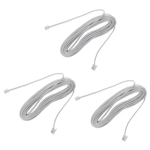 3X 9M 30Ft RJ11 6P2C Modular Telephone Phone Cables Wire White