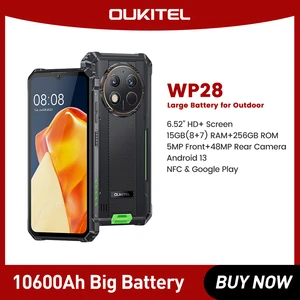 Oukitel WP28 Rugged Smartphone 6.52‘' HD+ 10600mAh 8GB+256GB Android13 Mobile Phone 48MP Camera Cell Phone