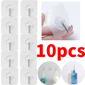10PCS Kitchen Seamless Adhesive Hooks Bathroom Transparent Wall Hanging Adhesive Wall Door Strong Nail Free Small Hooks