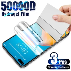 3PCS Hydrogel Film For Huawei P30 P40 Lite E P60 P50 Pro Full Cover Screen Protector On Huawei Mate 20X 30 40 Nova 9 10 Pro Film