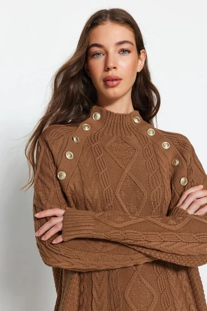 Trendyol Brown Wide Fit Accessory Detail Sweter z dzianiny