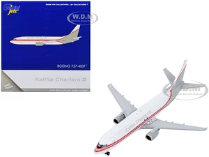 Boeing 737-400F Commercial Aircraft "Kalitta Charters II" White and Gray with Red Stripes 1/400 Diecast Model Airplane by GeminiJets