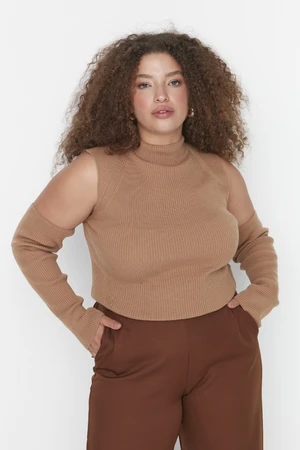 Trendyol Curve Brown Shoulder Detailed Knitwear Sweater