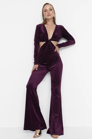 Trendyol Dark Purple Velvet Jumpsuit