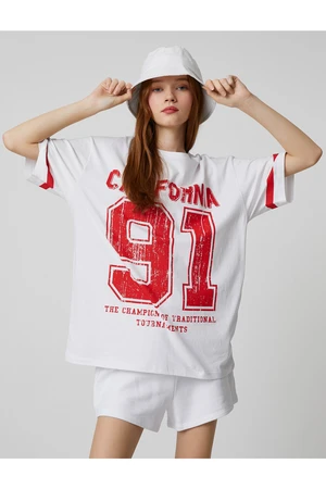 Koton College Print Oversized T-Shirts, Short Sleeves, Crew Neck.