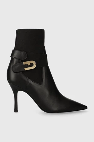 Kožené kotníkové boty Furla Sign dámské, černá barva, na podpatku, YG63SGN BX2164 O6000