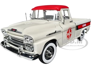 1958 Chevrolet Apache Cameo Pickup Truck Wimbledon White with Red Top "Schwinn" Limited Edition to 6550 pieces Worldwide 1/24 Diecast Model Car by M2