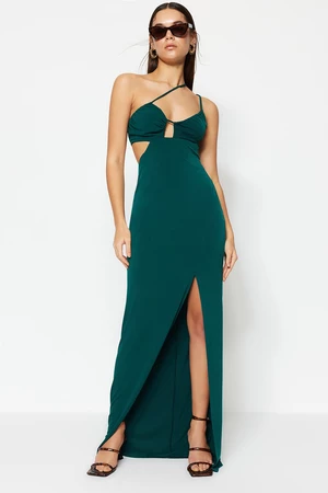 Trendyol Emerald Lined Knitted Pipe Long Evening Evening Dress