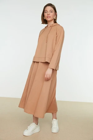 Trendyol Beige Hoodie, Sweatshirt-Skirt Knitted Suit