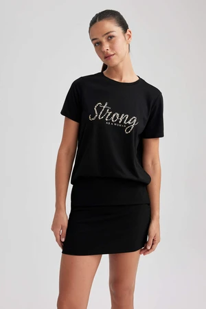 DEFACTO Regular Fit Crew Neck Slogan Short Sleeve T-Shirt