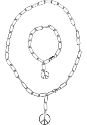 Y Chain Peace Pendant Necklace and Bracelet Silver