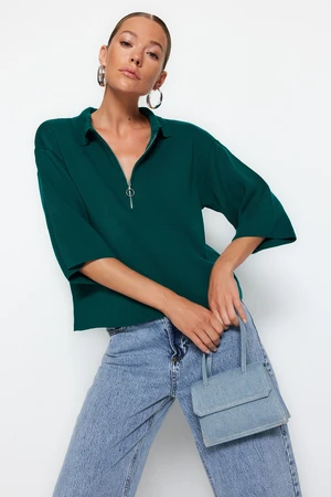 Trendyol Emerald Wide Fit and Zippered Basic Knitwear Sweater