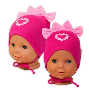 Bavlněná čepička na zavazování Baby Nellys s mašličkami - tm. růžová, vel. 80-86 (12-18m)