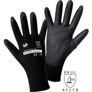 Pracovní rukavice L+D worky MICRO black Nylon-PU 1151-L, velikost rukavic: 9, L