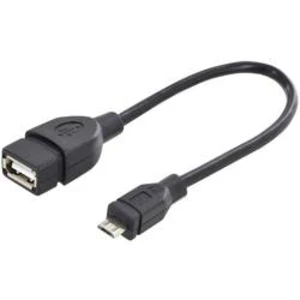 Kabelový adaptér USB 2.0 Digitus [1x micro USB 2.0 zástrčka B - 1x USB 2.0 zásuvka A] černá kulatý, dvoužilový stíněný, s funkcí OTG