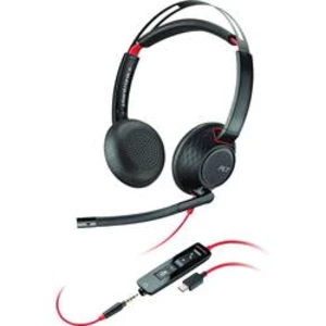 Telefonní headset USB-C, jack 3,5 mm na kabel Plantronics C5220 Blackwire na uši černá