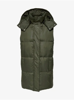 Khaki Quilted Vest with Detachable Hood ONLY Demy - Women