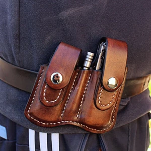 Men Genuine Leather Tooling Bag Belt Bag EDC Bag For Outdoor