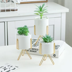 Iron Wire Metal Rack Ceramic Succulent Plant Flower Pot Cactus Holder Home Office Desktop Decor