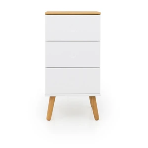 Biela skrinka s detailmi v dekore dubového dreva s 3 zásuvkami Tenzo Dot, šírka 40 cm