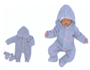Z&amp;Z Dětský pletený overálek s kapucí + botičky, modrý, vel. 56 (1-2m)