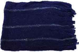 Moderní  zimní šála s třásněmi - tmavě modrá