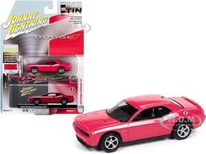 2010 Dodge Challenger R/T Furious Fuchsia Pink with White Stripes and Collector Tin Limited Edition to 5036 pieces Worldwide 1/64 Diecast Model Car b