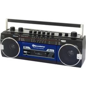 Přenosný přehrávač kazet Walkman Roadstar RCR-3025EBT/BL, na dotek výrazná tlačítka, funkce nahrávání, včetně mikrofonu, modrá, černá
