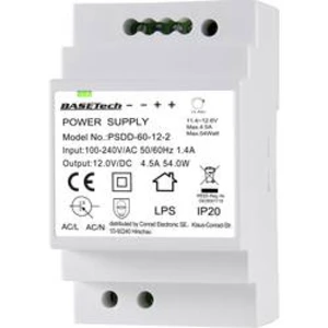 Síťový zdroj na DIN lištu Basetech PSDD-60-12-2, 2 x, 12 V, 4.5 A, 54 W