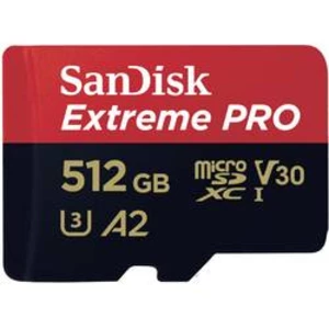 Paměťová karta microSDXC, 512 GB, SanDisk Extreme Pro™, Class 10, UHS-I, UHS-Class 3, v30 Video Speed Class, výkonnostní standard A2