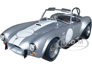 Shelby Cobra 427 S/C Silver Metallic with White Stripes 1/18 Diecast Model Car by Kyosho