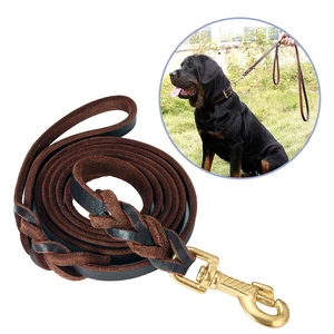 Focuspet Leather Dog Leash 6 ft Leather Dog Training Leash Pet Braided Dog Leash for Large Medium Leads Rope Dogs Walkin