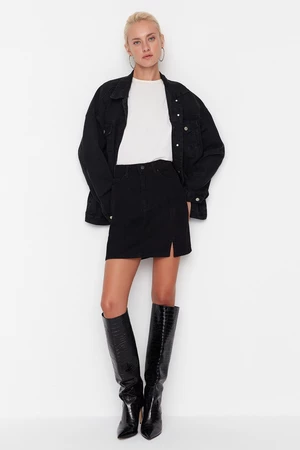 Trendyol Black Slit High Waist Mini Denim Skirt