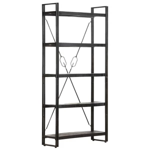 5-Tier Bookcase Black 35.4"x11.8"x70.9" Solid Mango Wood