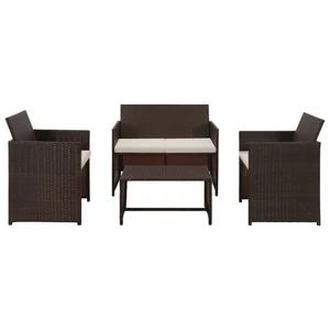 4 Piece Garden Lounge with Cushions Set Poly Rattan Brown