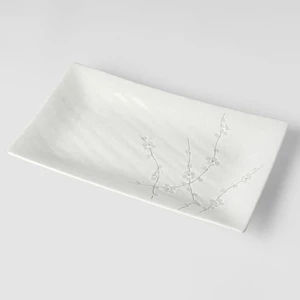 MADE IN JAPAN Obdĺžnikový tanier White Blossom 33 × 19 cm