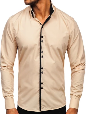 Béžová pánská košile s dlouhým rukávem Bolf 1721-1